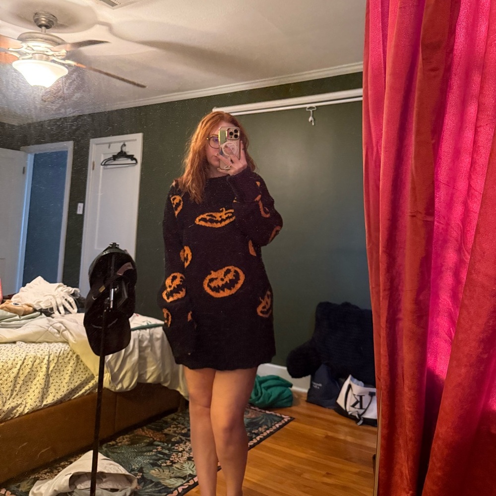 Black Sweater with Orange Pumpkin Design